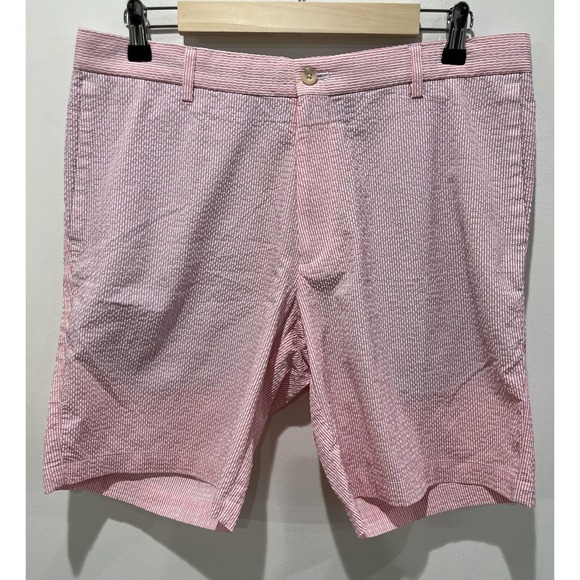 PETER MILLAR Mens Seersucker Pink White Shorts Featherweight Sz 34 Golf Preppy‎ - Picture 1 of 6